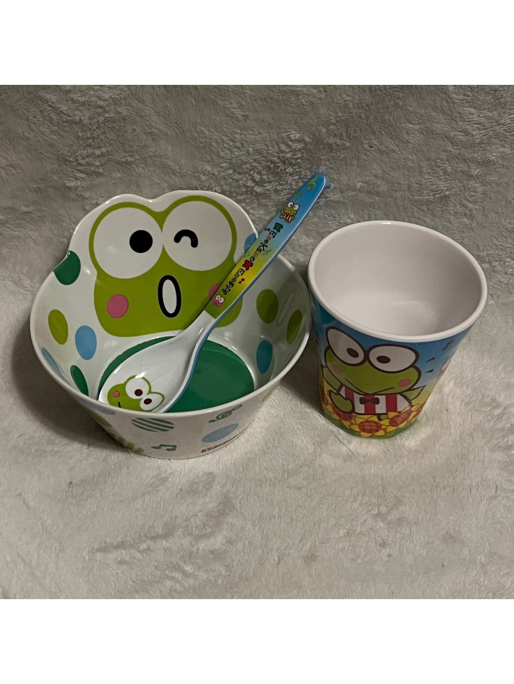 Keroppi bowl, cup, and spoon set